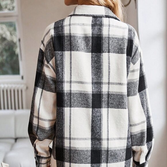 Black and White Casual Womens Plaid Print Drop Shoulder Shirt - Picture 4 of 7